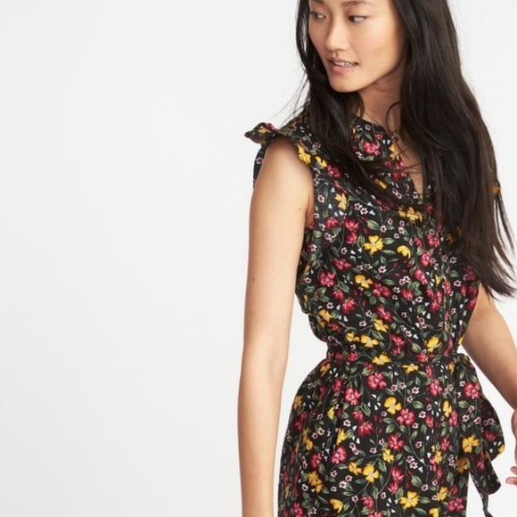 Old Navy Black Colorful Pink Floral Sleeveless Mini Sundress Size Large - Picture 3 of 8